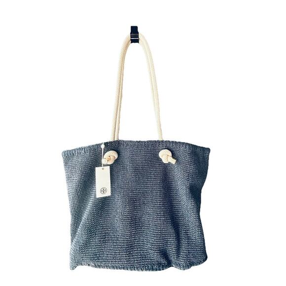 NWT Tory Burch Knotted Whale Tote Navy Blue Handbag Beach Pool Vacation Bag Rare - Picture 8 of 16